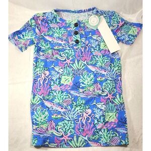 Gigi and Max Girls Mira Ruffle Buttery Soft Bamboo Top - Blue Sealife - 10/12Y